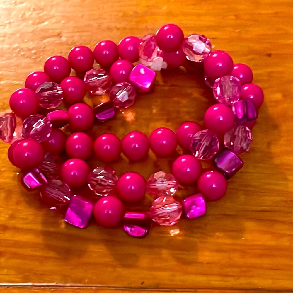 VINTAGE 1980s 3 attached stackable pink bracelet.